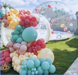 photo bubble house ballons jardin